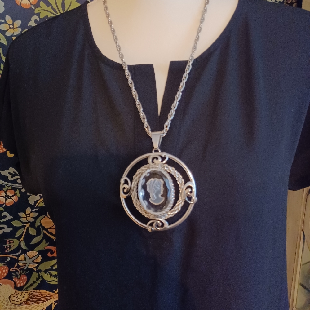 Etched glass CAMEO pendant on chain
